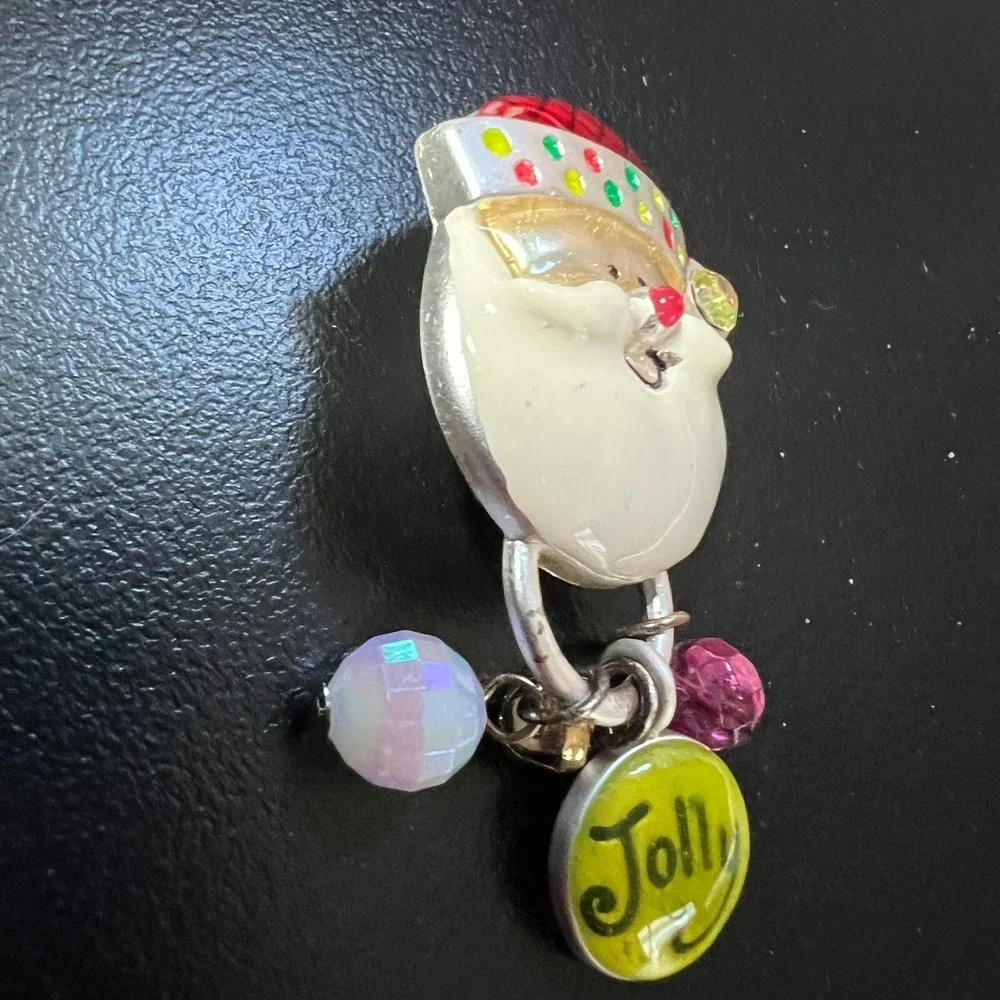Vintage AJMC Santa Claus Brooch Silver‎ Tone and Enamel Christmas Pin